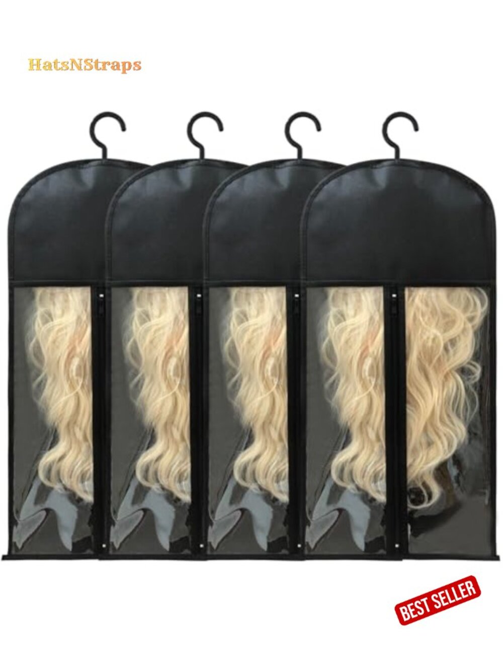 4-Piece Wig Storage Bag Set with Hangers, Breathable, Easy to Carry